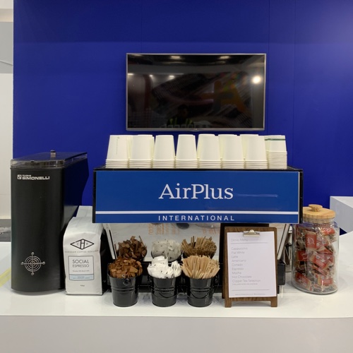 Custom branded mobile coffee bar and machine for an event