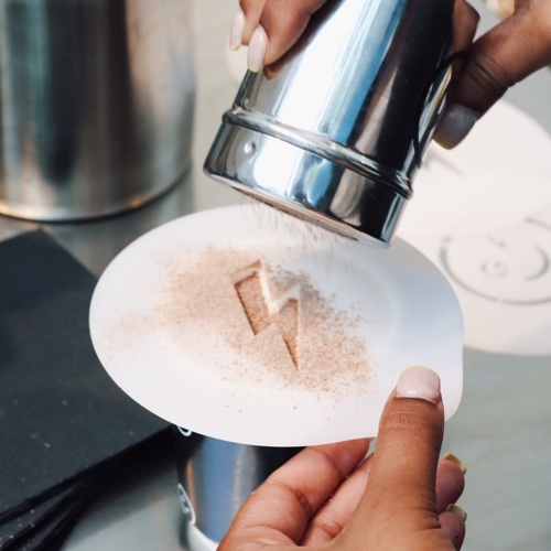 Custom branded cappuccino chocolate stencils for events
