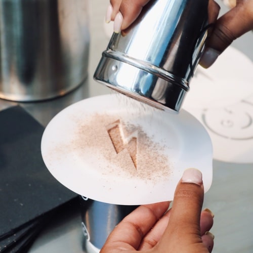Custom branded cappuccino chocolate stencils for events