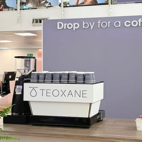 Custom branded mobile coffee bar and machine for an event